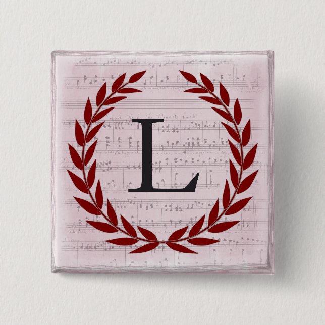 Laurel Wreath Sheet Music Monogram Initial L Button (Front)