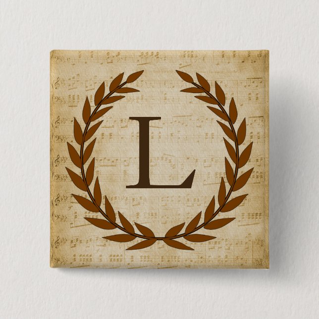 Laurel Wreath Sheet Music Monogram Initial L Button (Front)