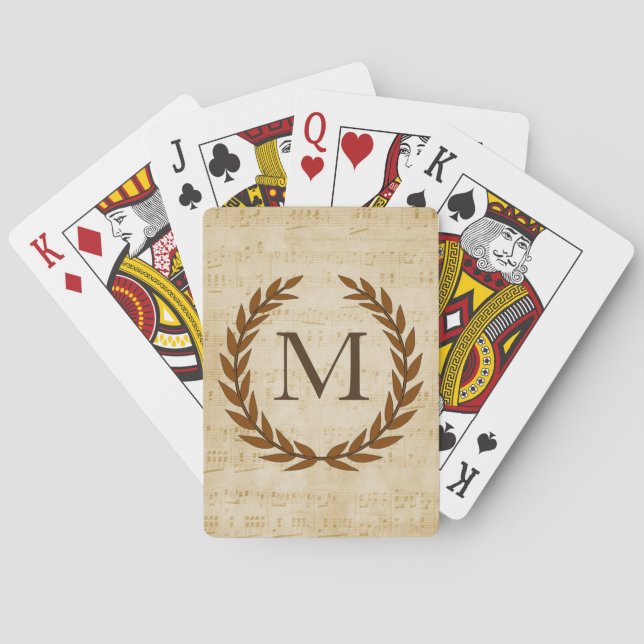 Laurel Wreath Sheet Music Monogram Initial M Poker Cards (Back)