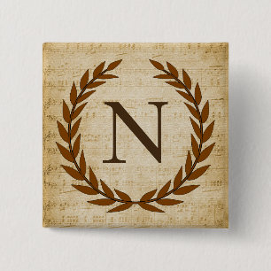 Laurel Wreath Sheet Music Monogram Initial N Button