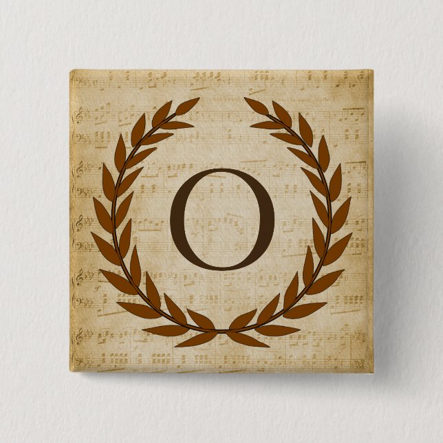 Laurel Wreath Sheet Music Monogram Initial O Button (Front)