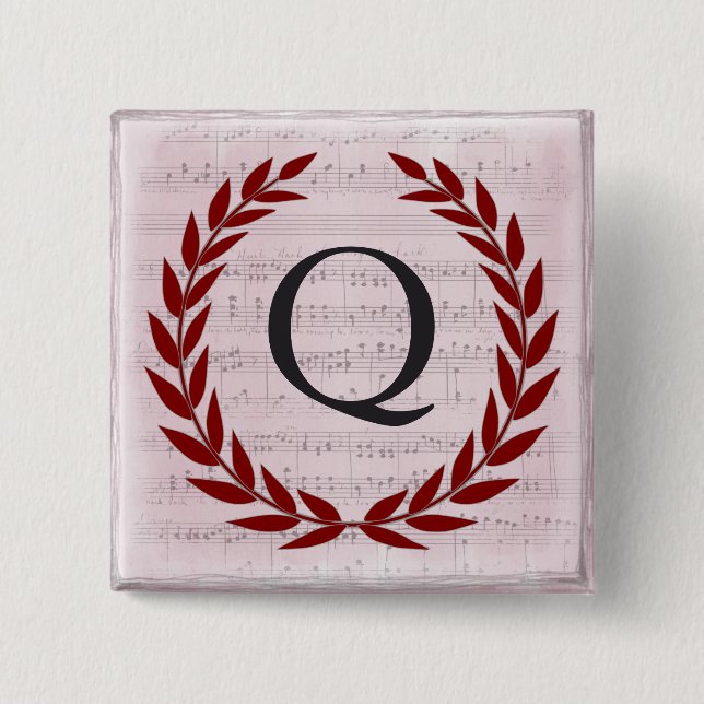 Laurel Wreath Sheet Music Monogram Initial Q Button (Front)