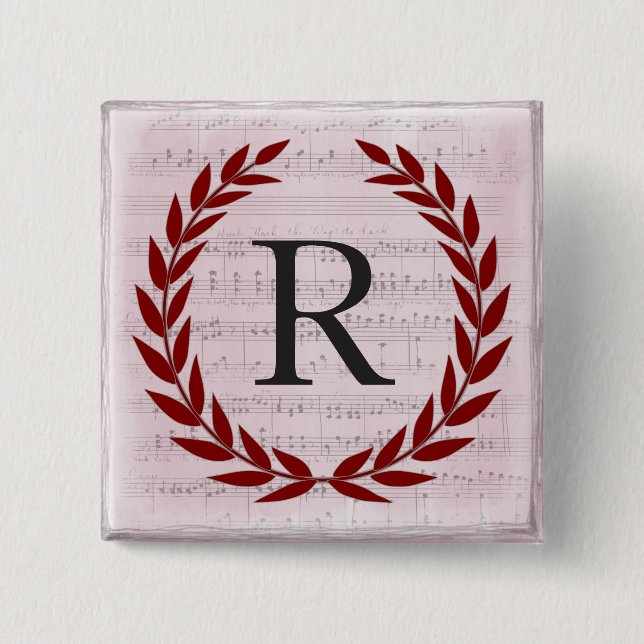 Laurel Wreath Sheet Music Monogram Initial R Button (Front)