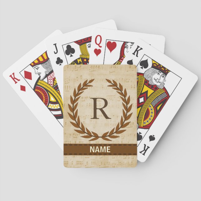 Laurel Wreath Sheet Music Monogram Initial R Poker Cards (Back)
