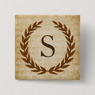 Laurel Wreath Sheet Music Monogram Initial S Button
