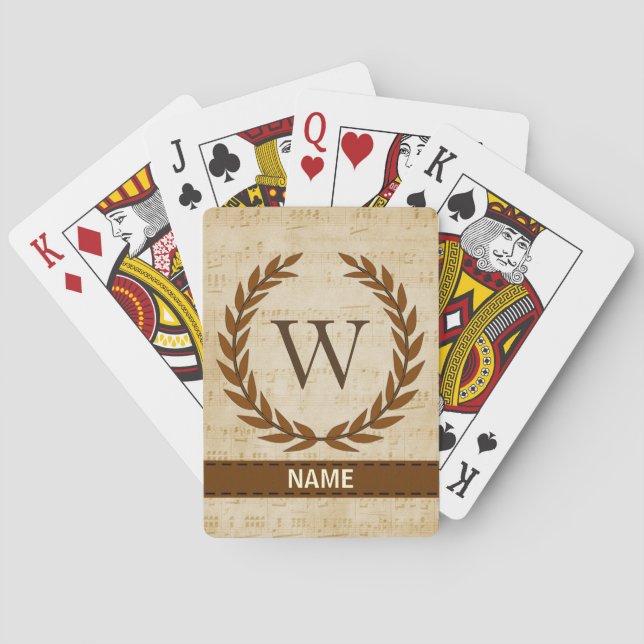 Laurel Wreath Sheet Music Monogram Initial W Poker Cards (Back)