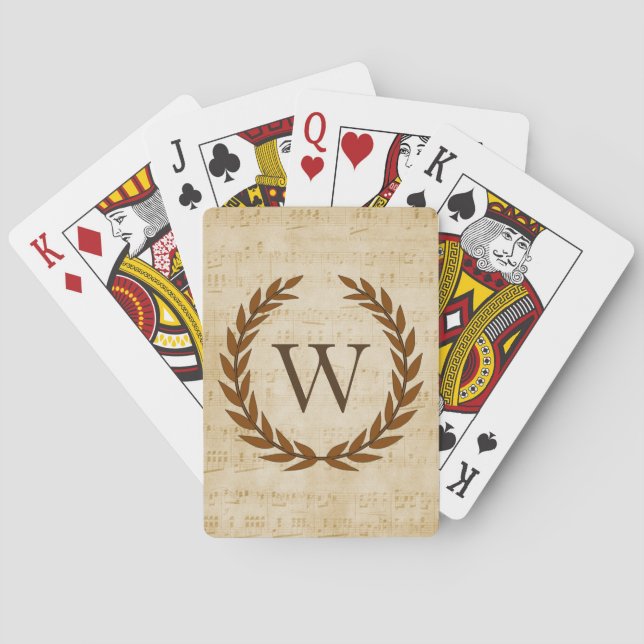 Laurel Wreath Sheet Music Monogram Initial W Poker Cards (Back)