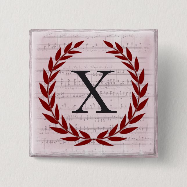 Laurel Wreath Sheet Music Monogram Initial X Button (Front)