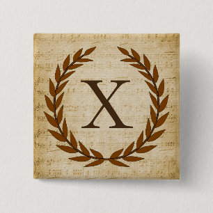 Laurel Wreath Sheet Music Monogram Initial X Button