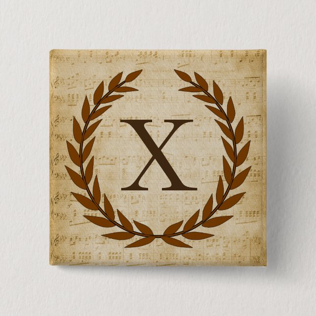 Laurel Wreath Sheet Music Monogram Initial X Button (Front)