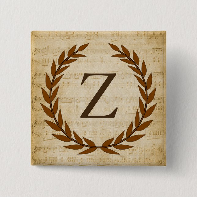 Laurel Wreath Sheet Music Monogram Initial Z Button (Front)