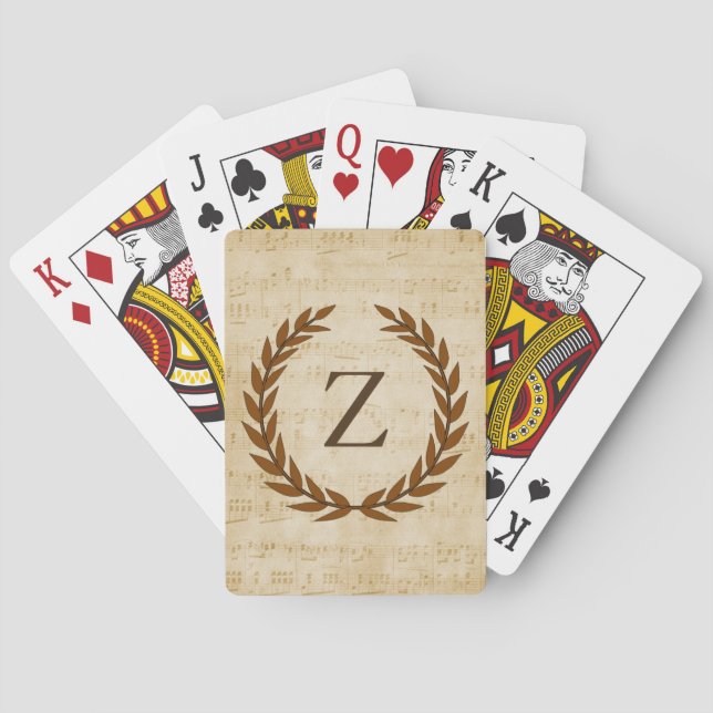 Laurel Wreath Sheet Music Monogram Initial Z Poker Cards (Back)