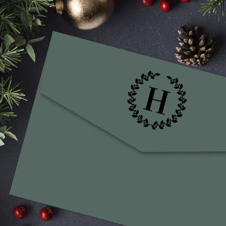 Laurel Wreath Single Initial Monogram Self-inking Stamp