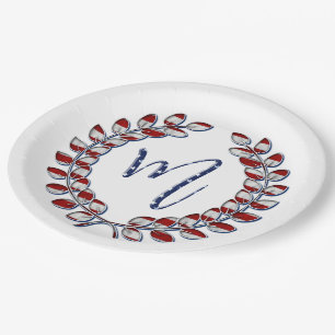 Laurel Wreath Stars and Stripes Monogram M Paper Plates