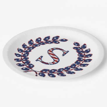 Laurel Wreath Stars and Stripes Monogram S Paper Plate Laurel Wreath Stars and Stripes Monogram S Paper Plate