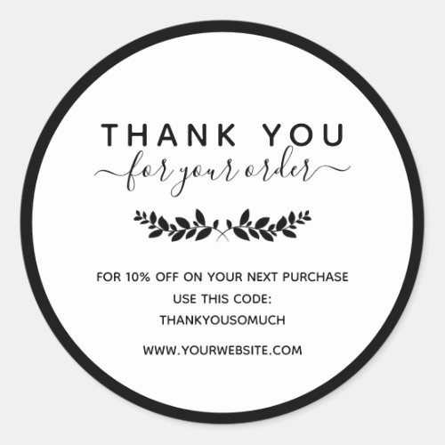 Laurel Wreath Thank You For Order Classic Round Sticker