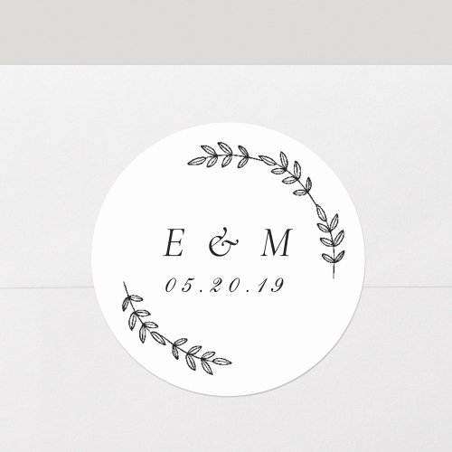 Laurel Wreath Wedding Monogram Classic Round Sticker