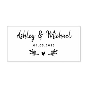 Laurels Leaves & Heart Wedding Rubber Stamp