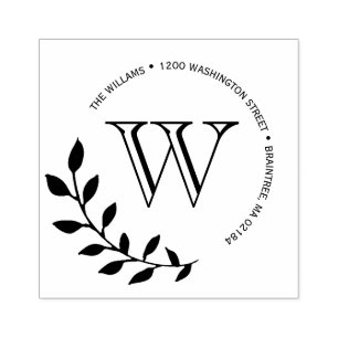 Laurels Leaves Monogram Return Address Rubber Stamp