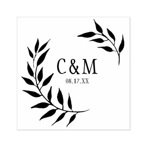 Laurels Leaves Wedding Monogram Rubber Stamp