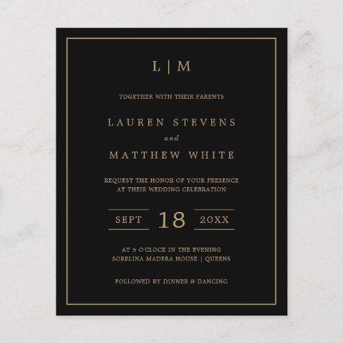 Lauren Black and Gold Budget Wedding Invitation