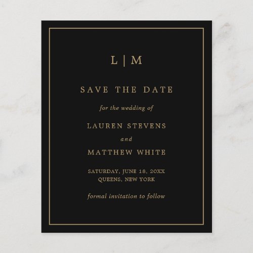 Lauren Black and Gold Budget Wedding Save the Date