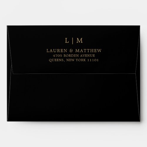 Lauren Black and Gold Monogram Elegant Wedding Envelope