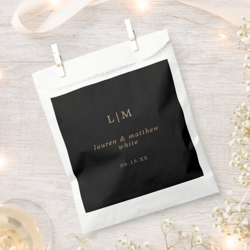 Lauren Black and Gold Monogram Elegant Wedding Favor Bag