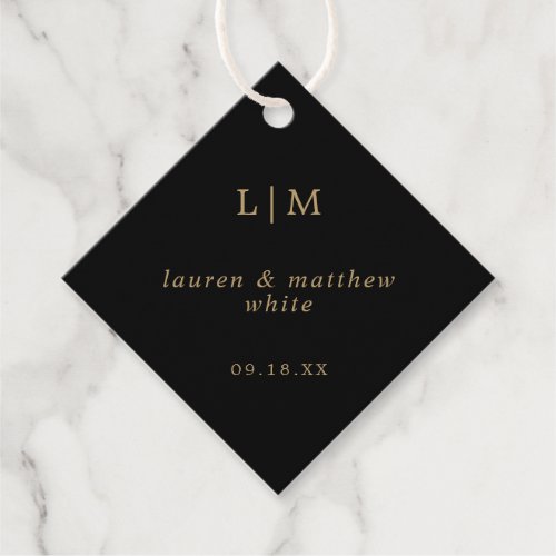 Lauren Black and Gold Monogram Elegant Wedding Favor Tags