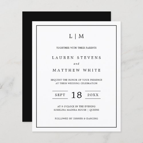 Lauren Black and White Budget Wedding Invitation