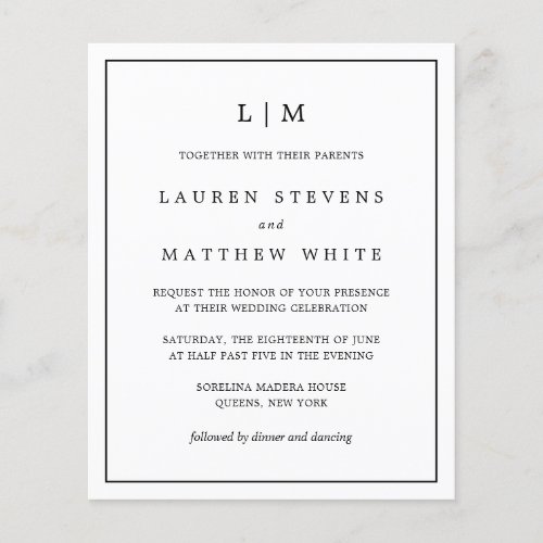 Lauren Black and White Budget Wedding Invitation Flyer