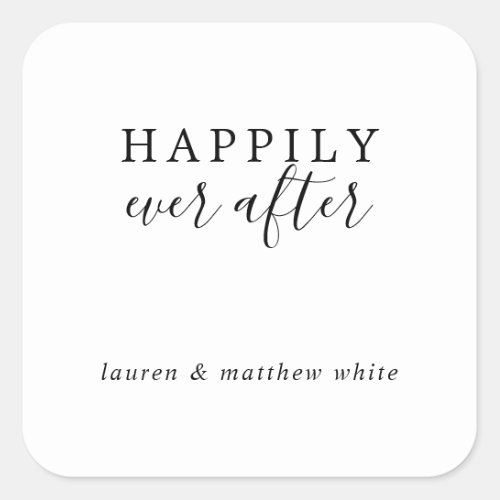 Lauren Black and White Elegant Wedding Square Sticker