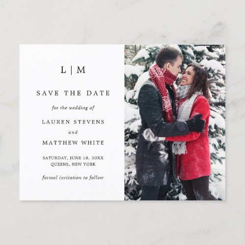 Lauren Black and White Monogram Elegant Wedding Announcement Postcard