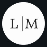 Lauren Black and White Monogram Elegant Wedding Classic Round Sticker<br><div class="desc">Simple wedding stickers featuring a modern yet elegant design with your two initial monogram in a black serif font over a white background. The background and font colors may be changed to any colors that you wish. A chic and stylish design that is great for a minimalist couple. These stickers...</div>