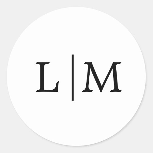 Lauren Black and White Monogram Elegant Wedding Classic Round Sticker