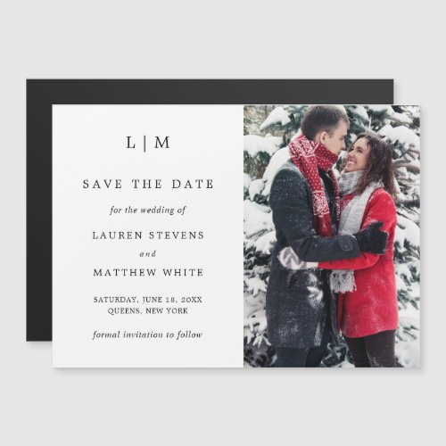 Lauren Black and White Monogram Elegant Wedding Magnetic Invitation