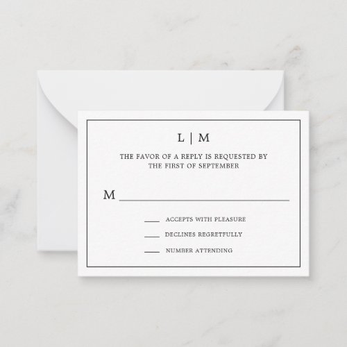 Lauren Black and White Monogram Elegant Wedding Note Card