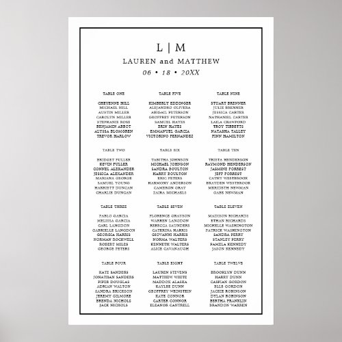 Lauren Black and White Monogram Elegant Wedding Poster