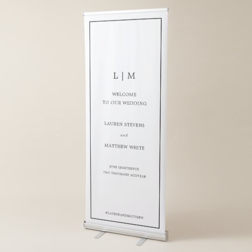 Lauren Black and White Monogram Elegant Wedding Retractable Banner