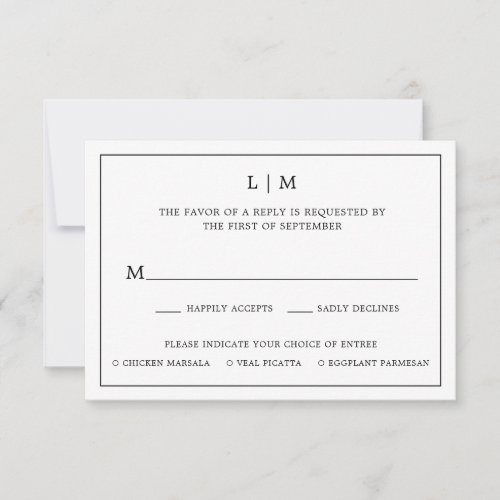 Lauren Black and White Monogram Elegant Wedding RSVP Card