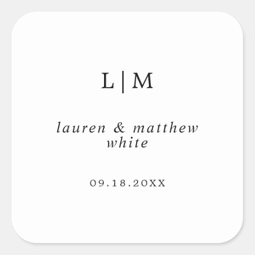 Lauren Black and White Monogram Elegant Wedding Square Sticker