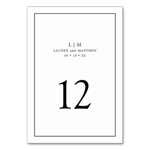 Lauren Black and White Monogram Elegant Wedding Table Number
