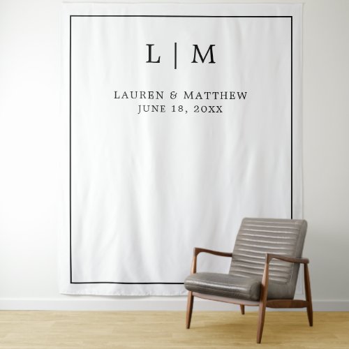 Lauren Black and White Monogram Elegant Wedding Tapestry