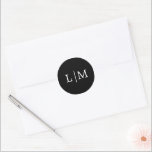Lauren Black Monogram Elegant Wedding Classic Round Sticker<br><div class="desc">Simple wedding stickers featuring a modern yet elegant design with your two initial monogram in a white serif font over a black background. The background and font colors may be changed to any colors that you wish. A chic and stylish design that is great for a minimalist couple. These stickers...</div>