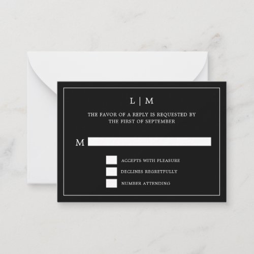 Lauren Black Monogram Elegant Wedding Note Card