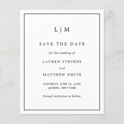 Lauren Black White Budget Wedding Save the Date Flyer