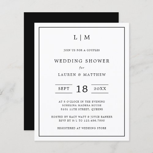 Lauren Black White Budget Wedding Shower Invite