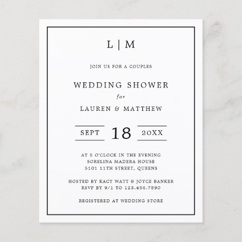 Lauren Black White Budget Wedding Shower Invite Flyer