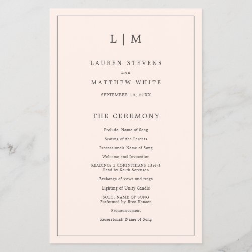Lauren Blush Pink Monogram Elegant Wedding Flyer