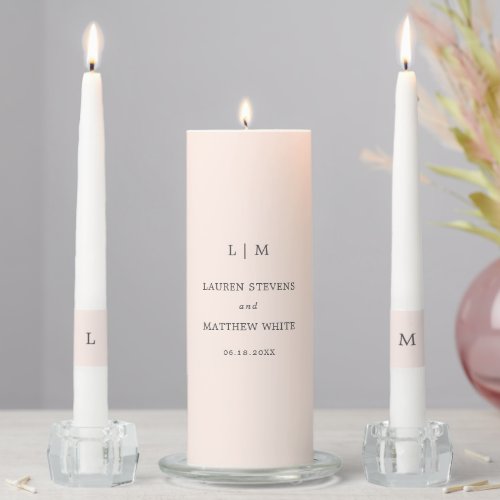 Lauren Blush Pink Monogram Elegant Wedding Unity Candle Set